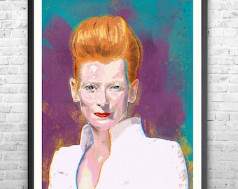 Tilda Swinton art print, unframed, Tilda pop art poster, Pop art print, celebrity portrait, Pop art wall decor, Pop art home decor, Wall art