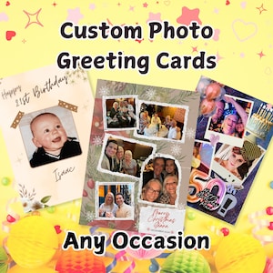 Cartes de voeux photo personnalisées pour toutes les occasions, cartes photo, collage photo, anniversaire, mariage, anniversaire de mariage, merci, taille A5