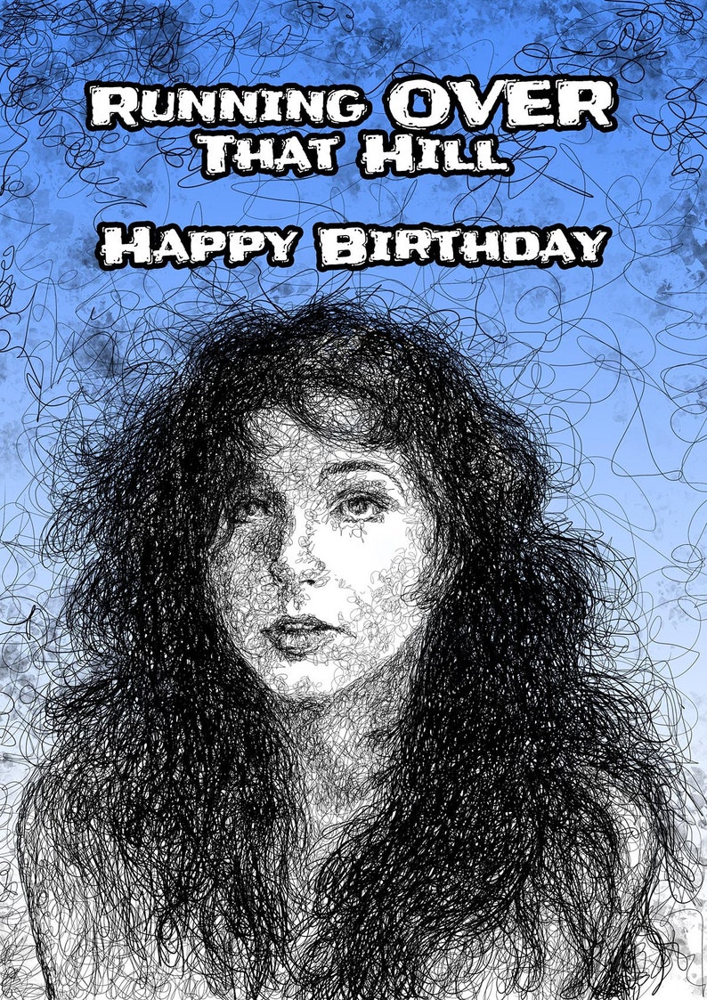 Kate Bush birthday card, greeting card for new wave music fans, music birthday gift, Running up that hill, over the hill, 80s music card image 2