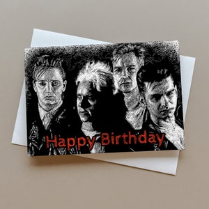 Tarjeta de cumpleaños inspirada en DM, tarjeta de felicitación para fanáticos de la música new wave, regalo de cumpleaños musical, Dave Gahan, Martin Gore, Depeche Mode, tarjeta gótica