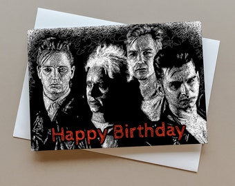 DM inspired birthday card, greeting card for new wave music fans, music birthday gift, Dave Gahan, Martin Gore, Depeche Mode, goth card