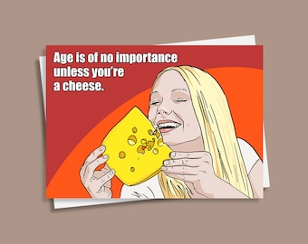 Cartolina divertente, set di 4, "L'età non ha importanza a meno che tu non sia un formaggio", Cartolina di formaggio, cartolina umoristica, cartolina meme, cartolina di compleanno