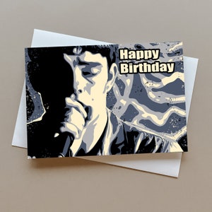 Tarjeta de cumpleaños de Ian Curtis, tarjeta de felicitación para fans de Joy Division, regalo de cumpleaños musical, tarjeta post punk, Unknown Pleasures