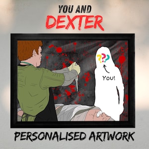Arte personalizada desenhada à mão de você e Dexter Morgan, retrato personalizado exclusivo, presente para fãs de Dexter, passageiro das trevas, desenho de Dexter, sem moldura