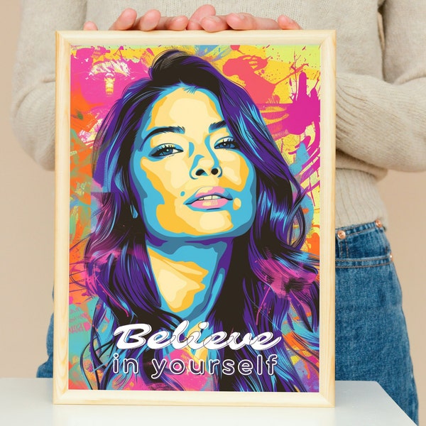 Miranda Cosgrove wall art, poster, unframed, pop art style portrait, Believe in yourself, iCarly