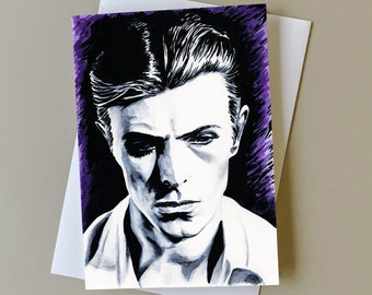 David Bowie greeting card, gift for Bowie fan, Birthday Card, Bowie art card, David Bowie card, Thin White Duke card, Bowie birthday card
