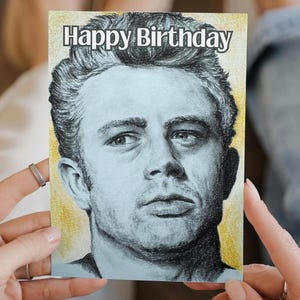 James Dean-verjaardagskaart, uniek potloodportretontwerp, vintage Hollywood-cadeau, Hollywoodlegendes, Rebel without a cause