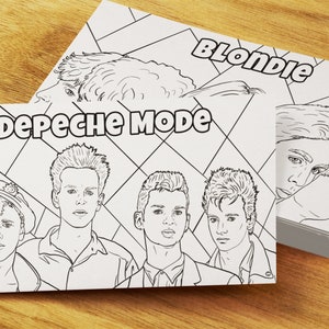 New wave colouring postcards, set of 10, music postcard, gift for new wave music fans, Depeche Mode, Duran Duran, Adam Ant, A-ha and more