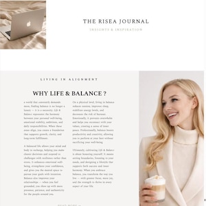 May include: Website design featuring a neutral color palette with text about life balance and mindful coaching. The site includes sections on emotional awareness, targeted implementation, and personal development.