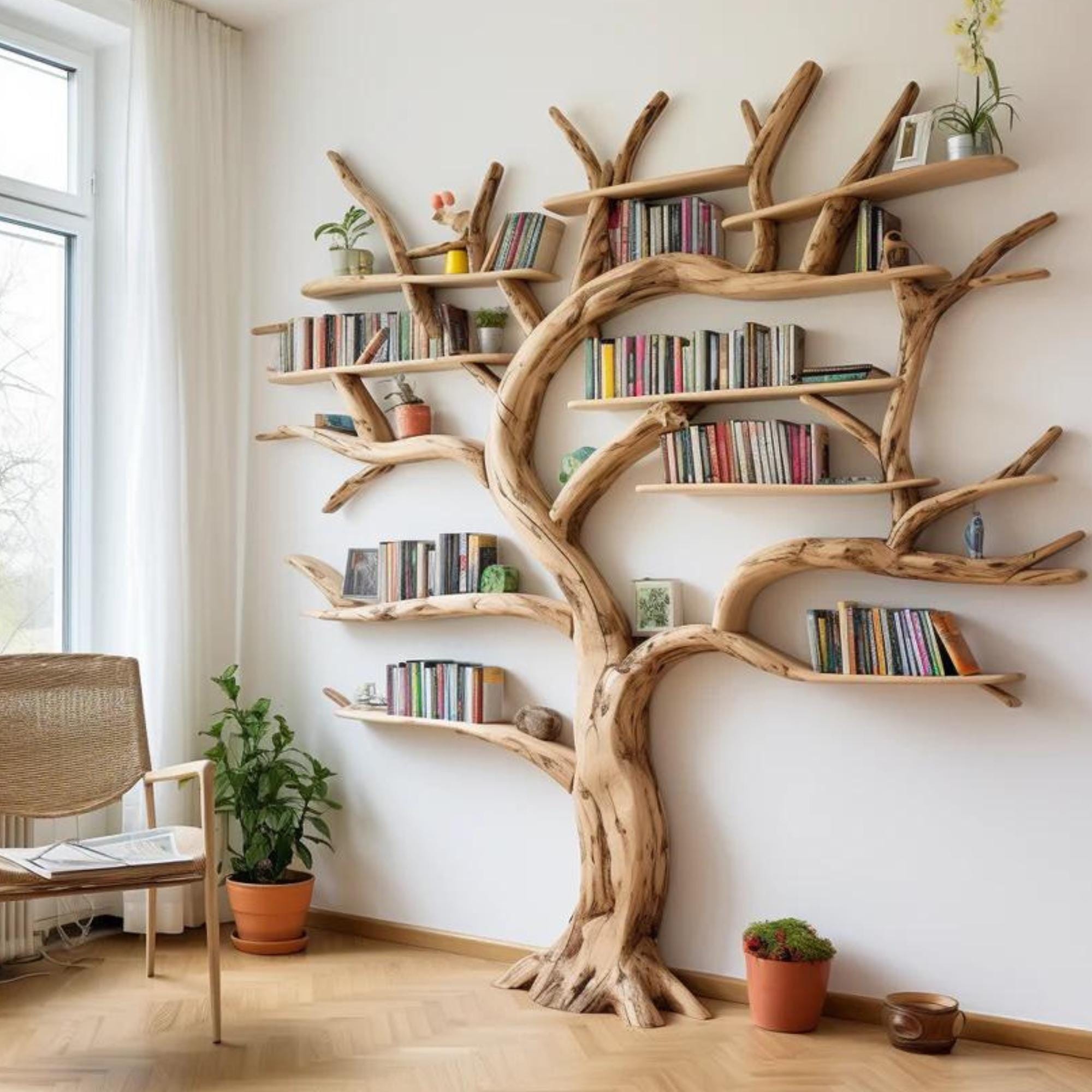 Custom Wooden Tree Branch Bookshelf Handcrafted Elegance for Book ...