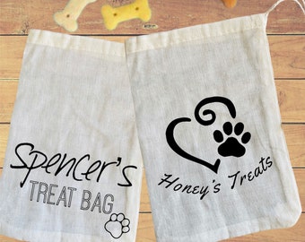 Personalised pet treat bag / pouch. Ideal for walks or training treats, 100% cotton drawstring bag