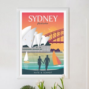 Poster Sydney personalizzato, stampa Sydney, poster di viaggio Sydney, poster Sydney, stampa retrò Sydney, poster di viaggio retrò, arte della parete di viaggio