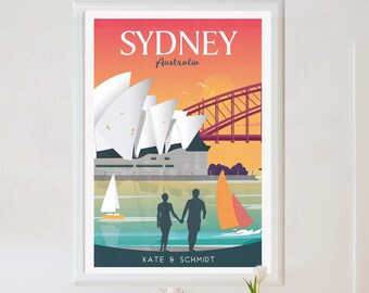 Gepersonaliseerde Sydney-poster, Sydney-print, Sydney-reisposter, Sydney-poster, retro Sydney-print, retro reisposter, reiskunst aan de muur