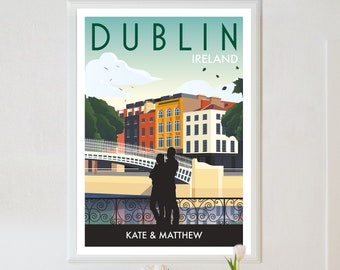 Gepersonaliseerde Dublin poster, Dublin print, Dublin reisposter, Dublin poster, retro Venetië print, retro reisposter, reizen kunst aan de muur