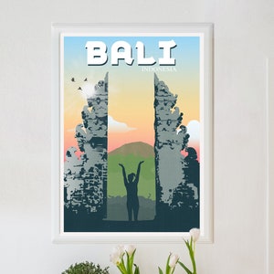 Personalised Bali poster, Bali print, Bali travel poster, Bali poster, Bali gate, Indonesia, retro travel poster, travel wall art
