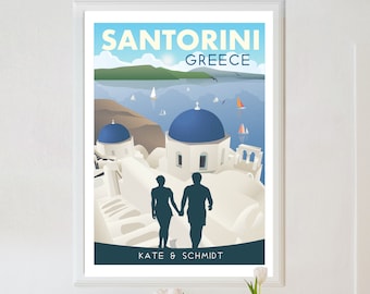 Gepersonaliseerde Santorini-poster, Santorini-print, Santorini-reisposter, Santorini-poster, retro Santorini-print, reismuurkunst