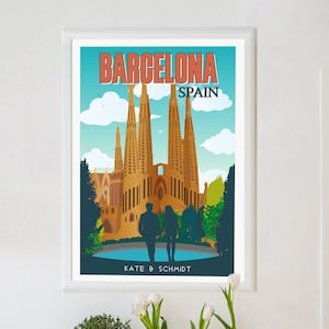 Affiche personnalisée de Barcelone, impression de Barcelone, affiche de voyage de Barcelone, affiche de Paris, affiche de voyage rétro, art mural de voyage
