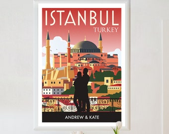 Gepersonaliseerde Istanbul poster, Istanbul print, Istanbul reisposter, Istanbul poster, retro Istanbul print