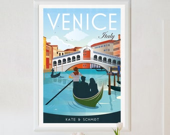 Gepersonaliseerde Venetië poster, Venetië print, Venetië reisposter, Venetië poster, retro Venetië print, retro reisposter, reismuurkunst
