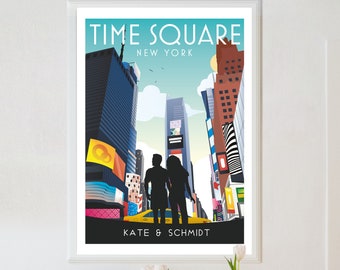 Gepersonaliseerde Times Square poster, New York Times Square print, New York reisposter, New York poster, retro Times Square print