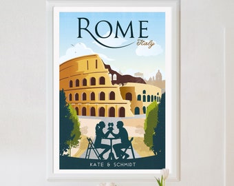 Cartel personalizado de Roma, impresión de Roma, cartel de viaje de Roma, cartel de Roma, impresión retro de Roma, cartel de viaje retro, arte de pared de viaje