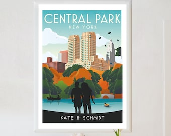 Cartel personalizado de Central Park, impresión de Central Park, cartel de viaje de Nueva York, cartel de Nueva York, impresión retro de Central Park, arte de pared de viaje