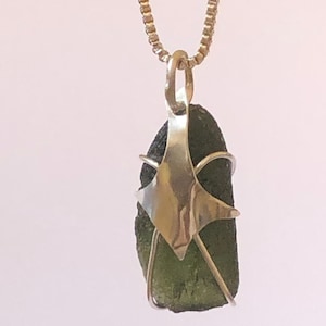 23ct Moldavite big raw natural in solid silver, 2 side genuine Moldavite pendant, Moldavite necklace, certified moldavite jewelry, green gem