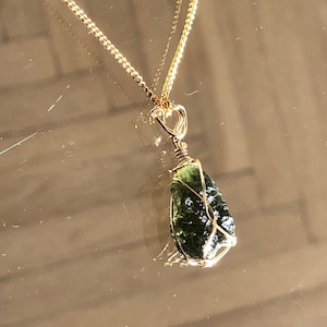 MOLDAVITE pendant | Moldavite necklace | Raw Czech Moldavite in Gold or Silver wire | Certified Moldavite | Moldavite jewelry,moldavite gift
