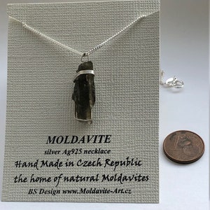 MOLDAVIT ANHÄNGER mit ZERTIFIKAT, massiv Sterling Silber925, rohe Moldavit Kette, Tschechien, seltener Tektit, spiritueller Kristall