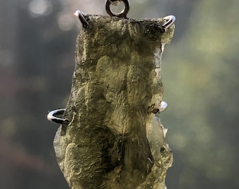 23ct Raw Moldavite Sterling Silver Pendant: Czech High-Vibration Crystal