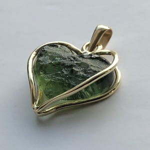 Genuine Moldavite gold pendant,14k solid gold, Raw Moldavite,gold locket, genuine,moldavite jewelry, HEART pendant, authentic moldavite, top