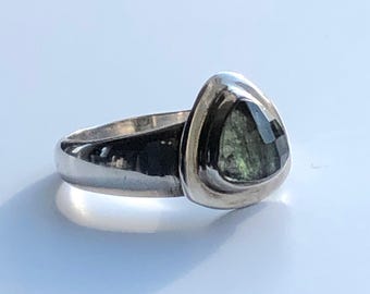 Authentic Moldavite Ring: Sterling Silver Faceted Gemstone, Czech Republic
