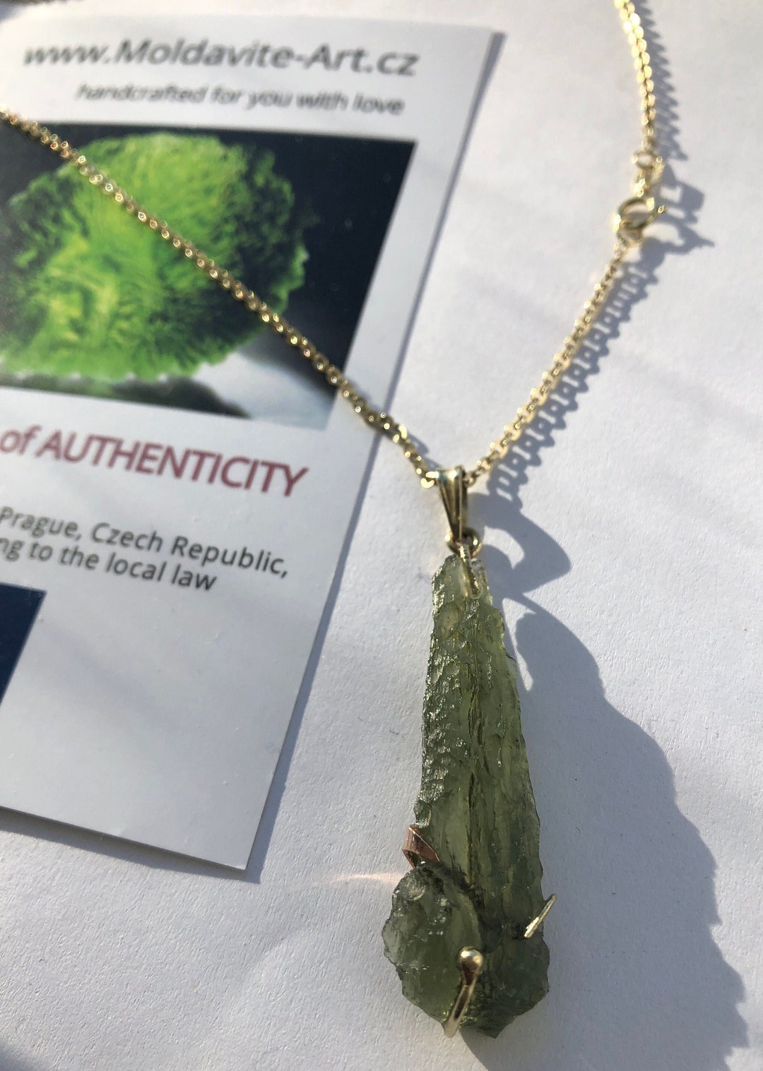 Collier Pendentif Météorite Moldavite Tchèque Verte Naturelle - Pierre Chakra Guérison - Chaîne Argent
