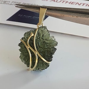 Gold Moldavite pendant, 14k solid gold, Raw Moldavite in gold, genuine moldavite, TOP Besednice Moldavite gold pendant,Universe in your hand