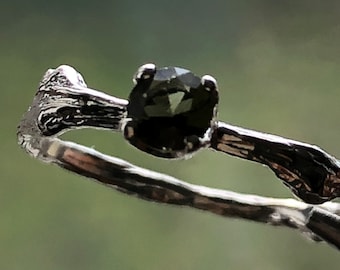 Sterling Silver Moldavite Twig Ring: Handcrafted Czech Gemstone