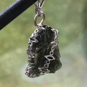 Moldavite pendant, 16.5ct big TOP quality certified Moldavite drop pendant, 2 side - raw and polished, Moldavite jewelry, Moldavite necklace