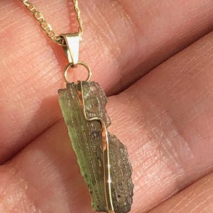 Authentic Moldavite gold pendant, 14k solid gold, Raw Moldavite in gold, genuine moldavite, moldavite jewelry, moldavite talisman, necklace