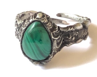 Anel de malaquita: anel ajustável de prata e cobre com pedras preciosas artesanais Boho