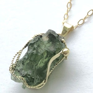 Special offer 14k Gold pendant naural  Moldavite, solid 14k GOLD, certified raw MOLDAVITE #moldavitejewelry #moldavite pendant #rawmoldavite