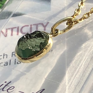 Gold Moldavite pendant, 14k solid gold, Raw Moldavite in gold, genuine moldavite, moldavite jewelry, gold pendant, authentic moldavite, top