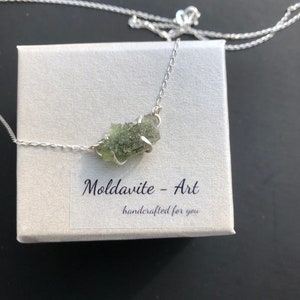 Authentic MOLDAVITE Necklace with Czech Moldavit w Certificate Card, transformation stone, gift for her, gold necklace, gold pendant, silver