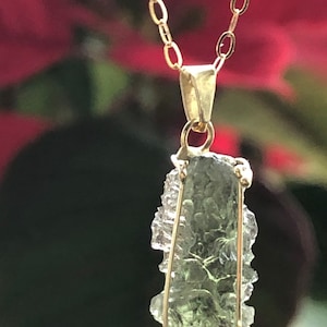 CUTE gift Gold pendant with genuine Moldavite, solid 14k GOLD,certified MOLDAVITE pendant #moldavitejewelry #moldavite pendant #rawmoldavite