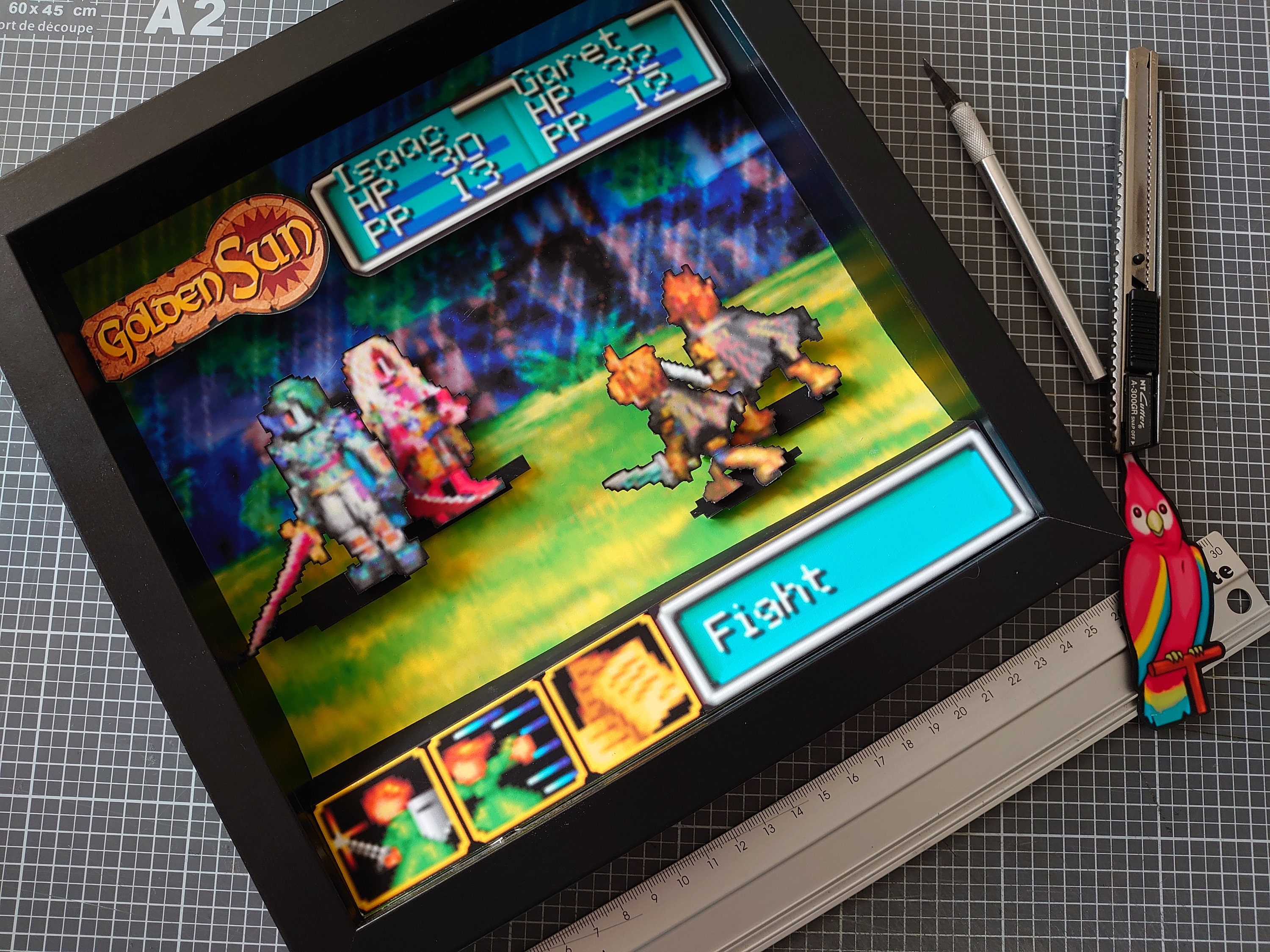 Golden Sun First Battle Diorama - 3D Limited Edition Shadow Box Game Boy Advance Nintendo