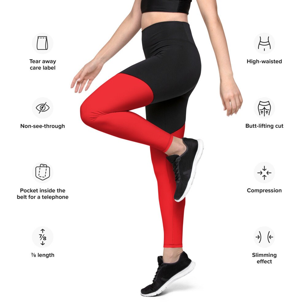 Pocket Sports Leggings Elastc Waist Red 