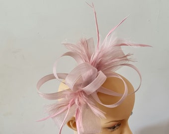 Light Pink ,Blush Pink Fascinator With Flower Headband and Clip Wedding Hat,Royal Ascot Ladies Day - small size