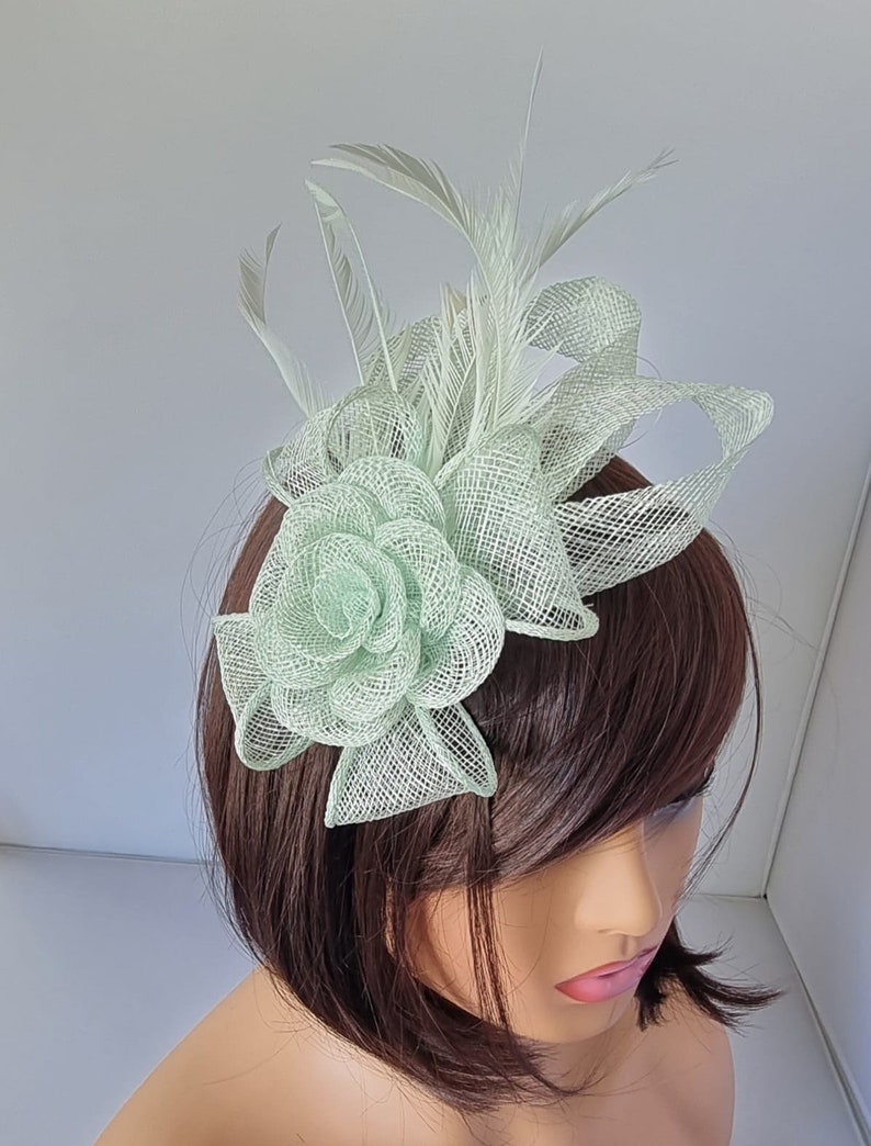 New Aqua Colour Fascinator With Flower Headband and Clip Wedding Hat,Royal Ascot Ladies Day Small size image 2