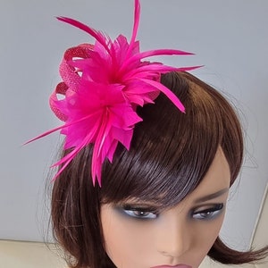 New Hot Pink Colour Small size Fascinator with clip For wedding day ,Womens Day image 4