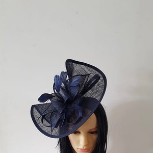 Navy Blue Fascinator With Flower Headband and Clip Wedding Hat,Royal Ascot Ladies Day image 1