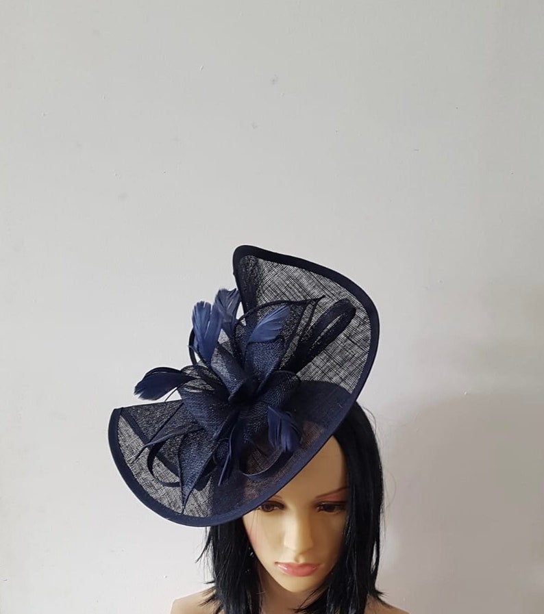 Navy Blue Fascinator With Flower Headband and Clip Wedding Hat,Royal Ascot Ladies Day image 1