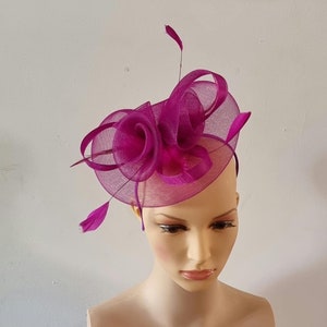 Magenta Color Fascinator With Flower Headband and Clip Wedding Hat,Royal Ascot Ladies Day image 3